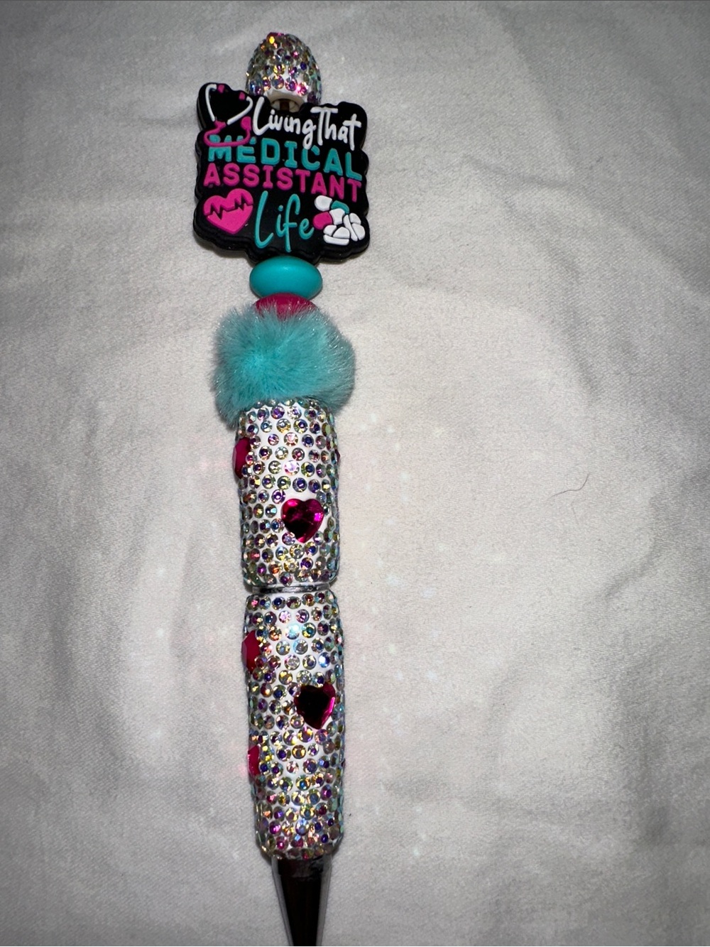Medical Assistant Life Bling Pen with Turquoise Puff